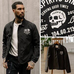 Peek & Cloppenburg Mens Black Elastic Side Hem Graphic Print Outer Jacket Size L